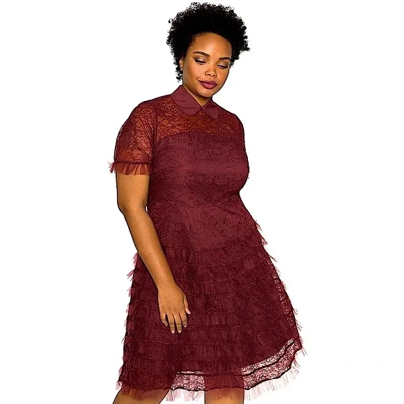 open lace back dress 1960s Red Peter Pan Collar Shirt Dress